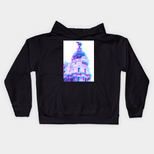 Madrid Spain Historic Building Vaporwave Art Kids Hoodie